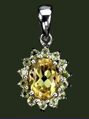 925 Sterling Silver Pendant with Natural Oval Citrine 8x6mm & Peridot Gems
